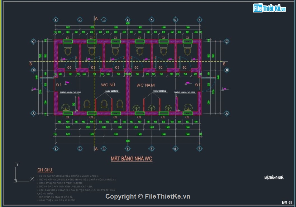 Nhà vệ sinh,khu vệ sinh,Bản vẽ nhà wc,nhà wc 4.5x9m,thiết kế nhà vệ sinh trường học
