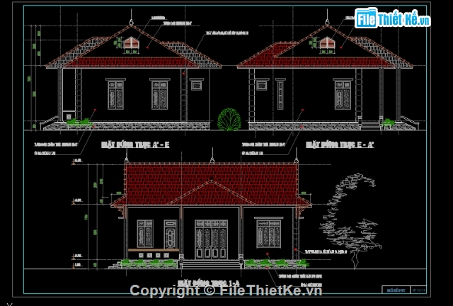 nhà vườn 1 tầng nông thôn,Nhà 3 gian lợp ngói,Hồ sơ thiết kế nhà vườn 1 tầng,Nhà vườn 1 tầng 100m2