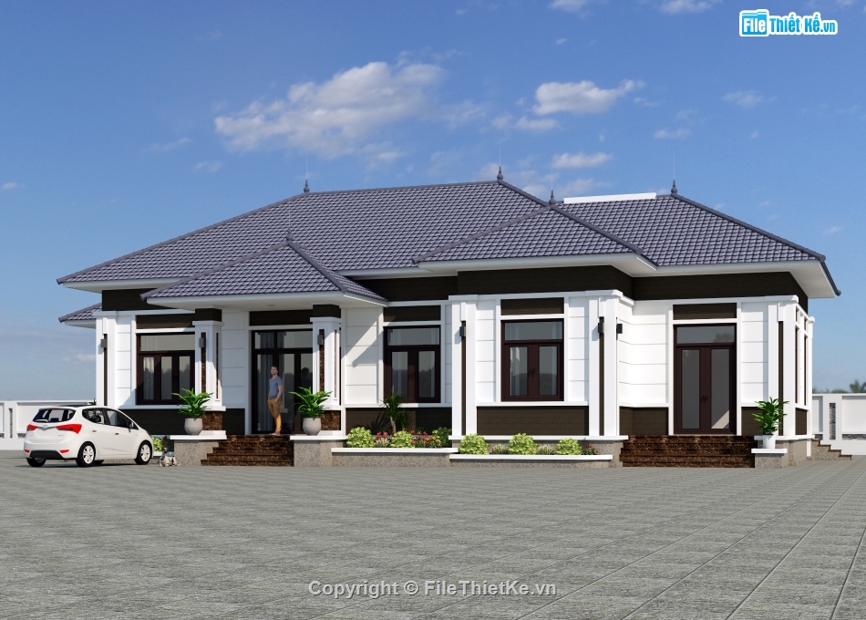 nhà vướn 1 tầng mái Nhật,nhà vườn 1 tầng 20x10m,nhà vườn 1 tầng 4 phòng ngủ