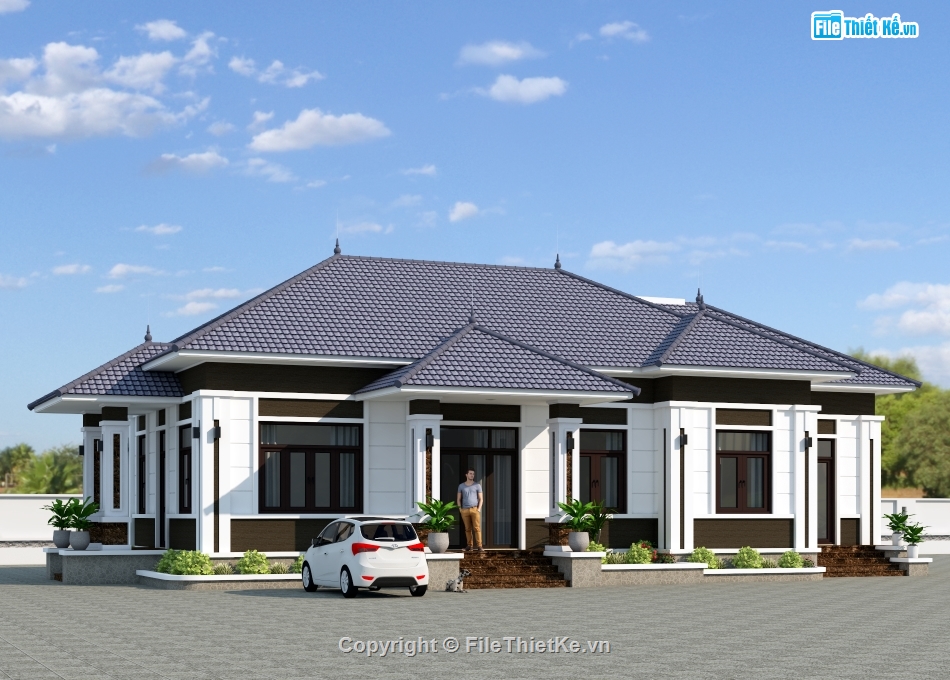 nhà vướn 1 tầng mái Nhật,nhà vườn 1 tầng 20x10m,nhà vườn 1 tầng 4 phòng ngủ