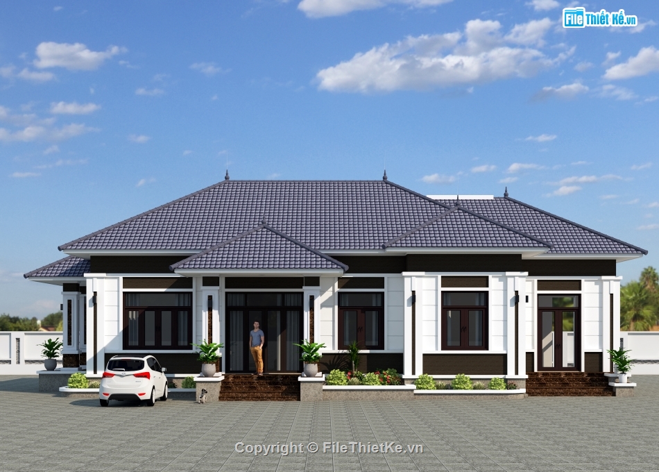 nhà vướn 1 tầng mái Nhật,nhà vườn 1 tầng 20x10m,nhà vườn 1 tầng 4 phòng ngủ