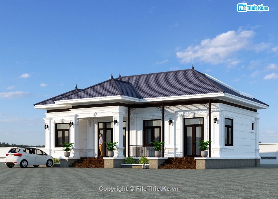 nhà vườn tân cổ điển,nhà vườn 1 tầng 3 phòng ngủ,Nhà vườn 1 tầng 15x10m