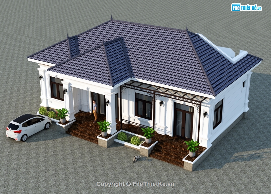 nhà vườn tân cổ điển,nhà vườn 1 tầng 3 phòng ngủ,Nhà vườn 1 tầng 15x10m