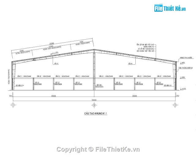 Nhà xưởng khung thép tiền chế khẩu độ 50m có cột giữa