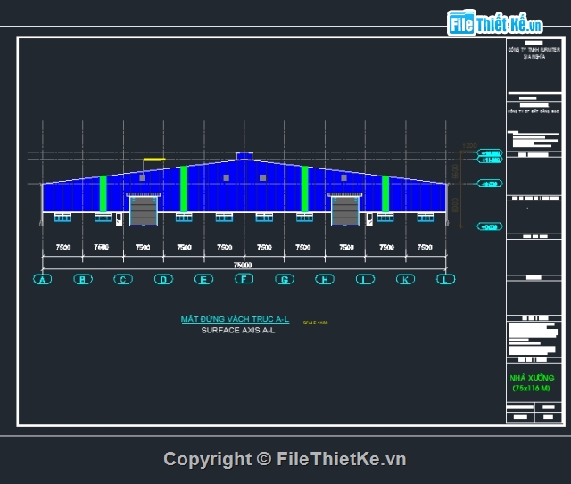 bản vẽ nhà xưởng,nhà xưởng 75x116m,kết cấu nhà xưởng,kiến trúc nhà xưởng,mẫu nhà xưởng