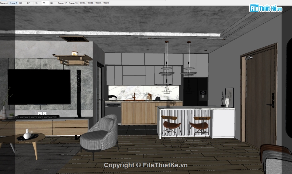 file su nội thất căn hộ,Sketchup nội thất,Nội thất file sketchup,model sketchup nội thất