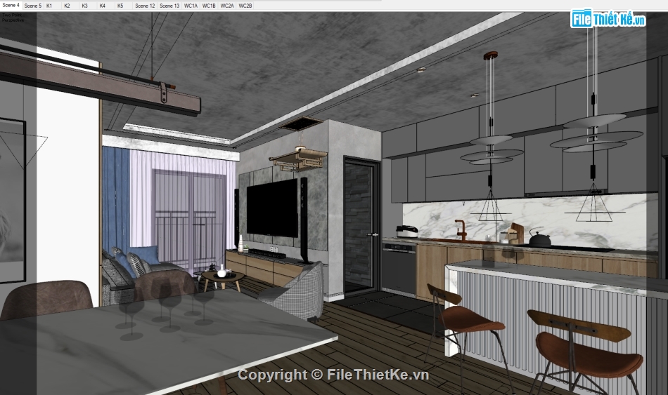 file su nội thất căn hộ,Sketchup nội thất,Nội thất file sketchup,model sketchup nội thất