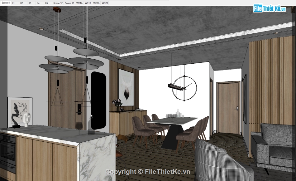 file su nội thất căn hộ,Sketchup nội thất,Nội thất file sketchup,model sketchup nội thất