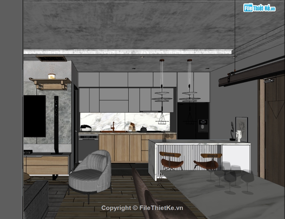 file su nội thất căn hộ,Sketchup nội thất,Nội thất file sketchup,model sketchup nội thất