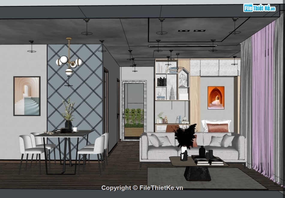 chung cư cao cấp,nội thất chung cư sketchup,Nội thất chung cư đẹp,model su nội thất chung cư,file sketchup nội thất chung cư