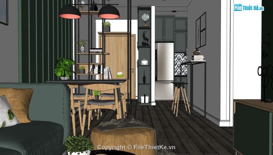 Nội thất chung cư file su,chung cư sketchup,Nội thất chung cư file 3d,file sketchup nội thất chung cư