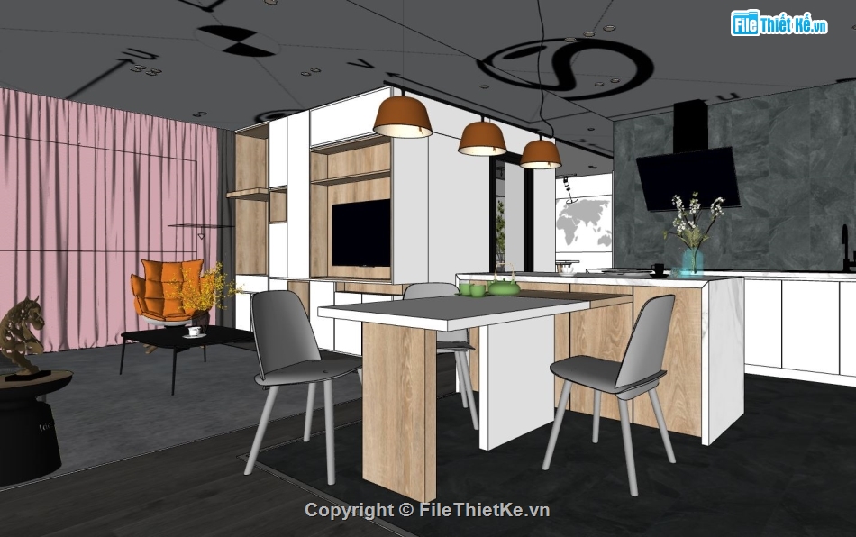 model chung cư,Nội thất chung cư file su,file sketchup nội thất chung cư