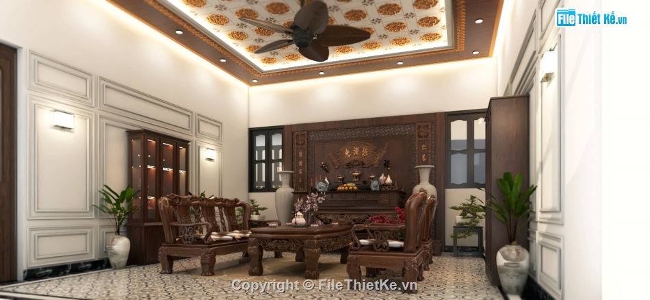 sketchup nội thất indochine,nội thất indochine,nội thất khách bếp sketchup,mẫu nội thất khách bếp sketchup