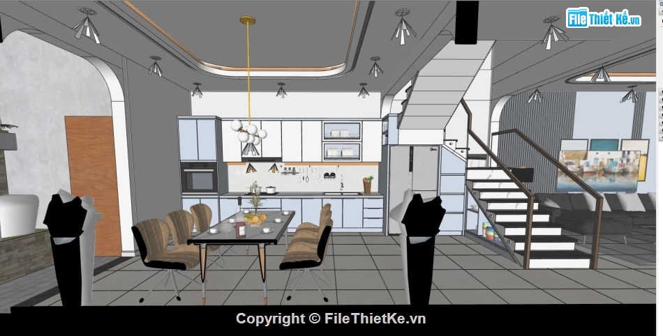 sketchup nội thất khách bếp,sketchup nội thất bếp,Nội thất phòng khách bếp sketchup,Nội thất phòng khách bếp