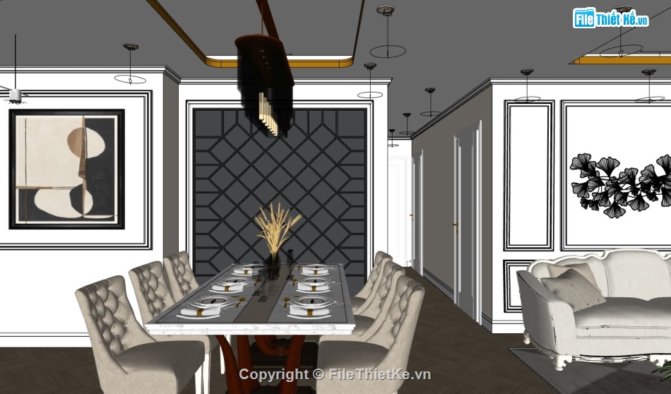 model khách bếp,sketchup nội thất khách bếp,mẫu nội thất khách bếp