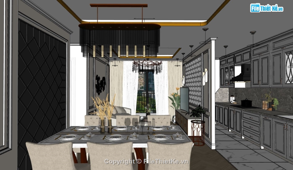 model khách bếp,sketchup nội thất khách bếp,mẫu nội thất khách bếp
