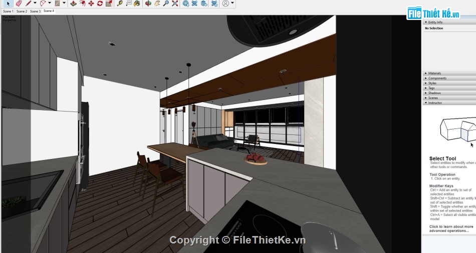 Nội thất sang trọng,Nội thất phòng khách bếp sketchup,Nội thất phòng khách bếp,sketchup nội thất khách bếp