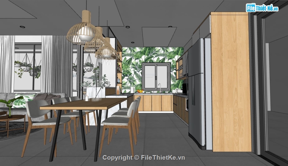 model khách bếp,Nội thất phòng khách bếp,model su khách bếp ngủ,file sketchup khách bếp,su khách bếp