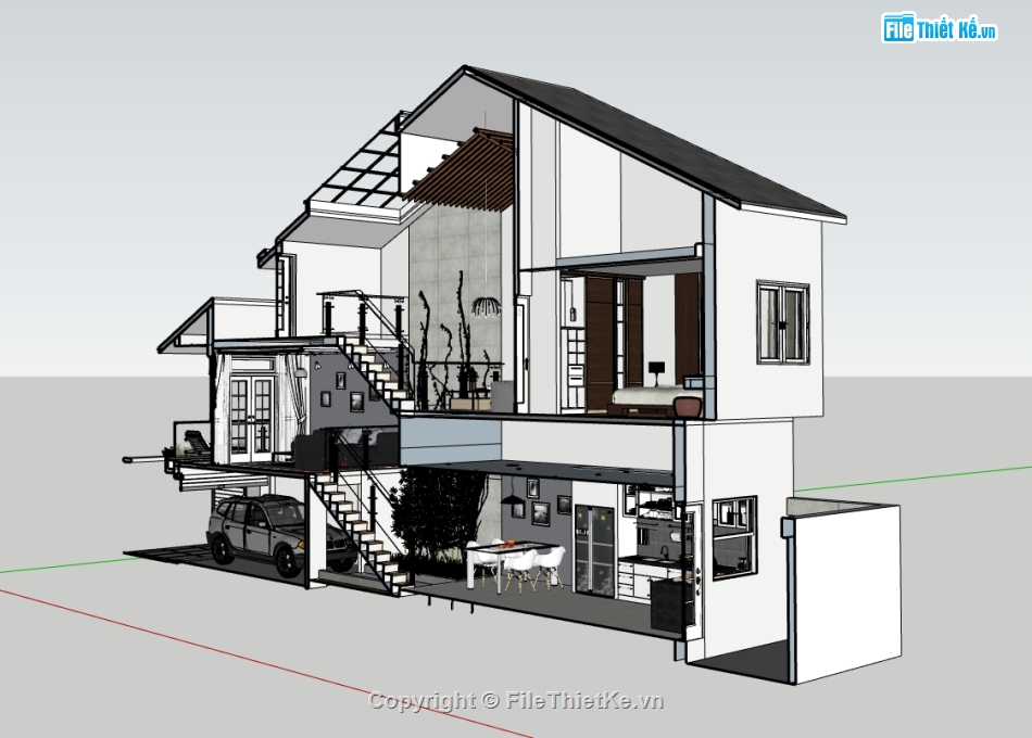 file sketchup,thiết kế nhà 2 tầng,Nội thất,thiết kế nhà sketchup,thiết kế nhà 2 tầng sketchup