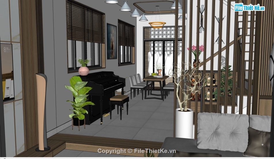 nhà phố sketchup,Nội thất nhà phố,model su nội thất nhà phố,sketchup nội thất nhà phố