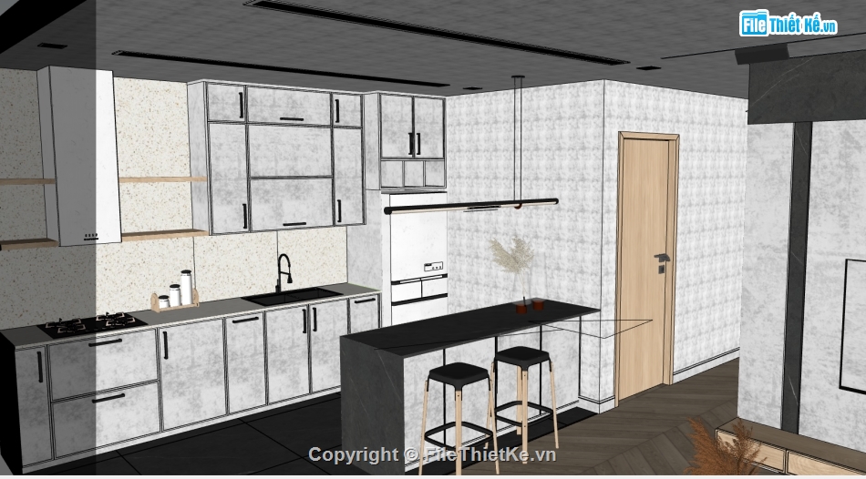 file sketchup phòng bếp,Nội thất phòng bếp sketchup,thiết kế phòng bếp file sketchup