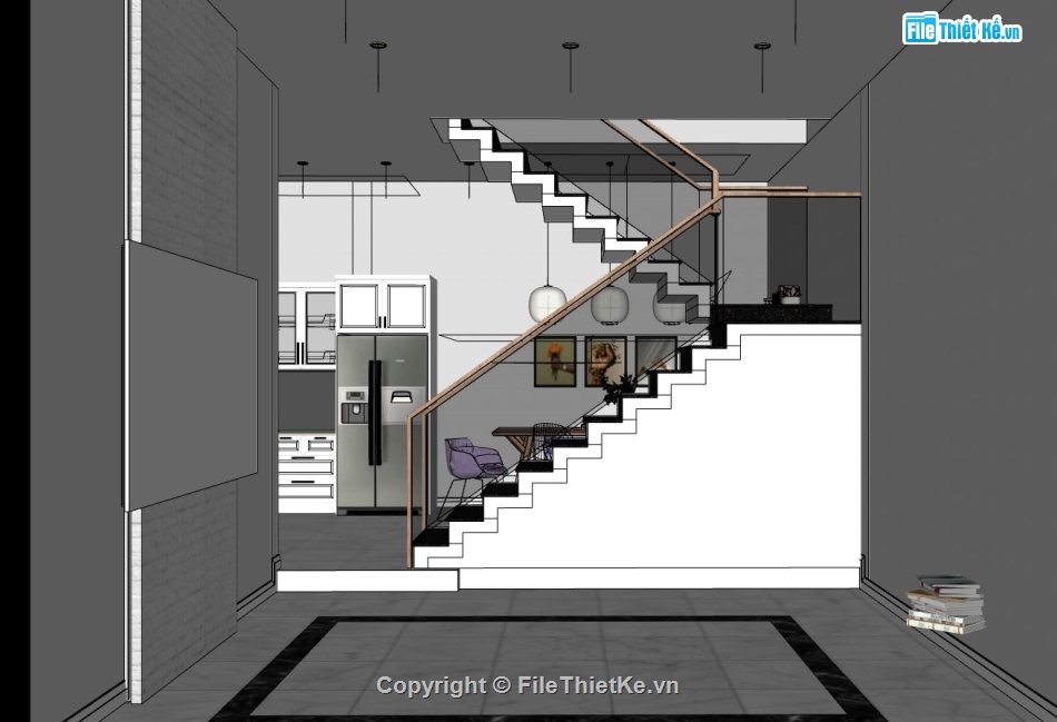 Nội thất phòng khách bếp sketchup,sketchup nội thất phòng bếp,Nội thất phòng khách bếp