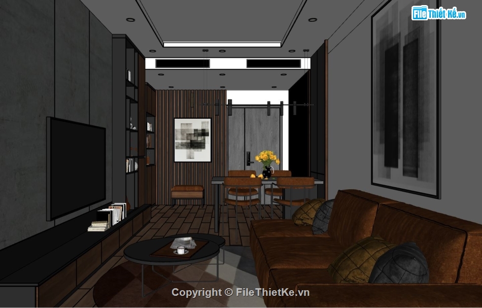 sketchup phòng khách,Nội thất phòng khách bếp,phòng bếp sketchup,Model su phòng khách bếp,phòng khách bếp model su