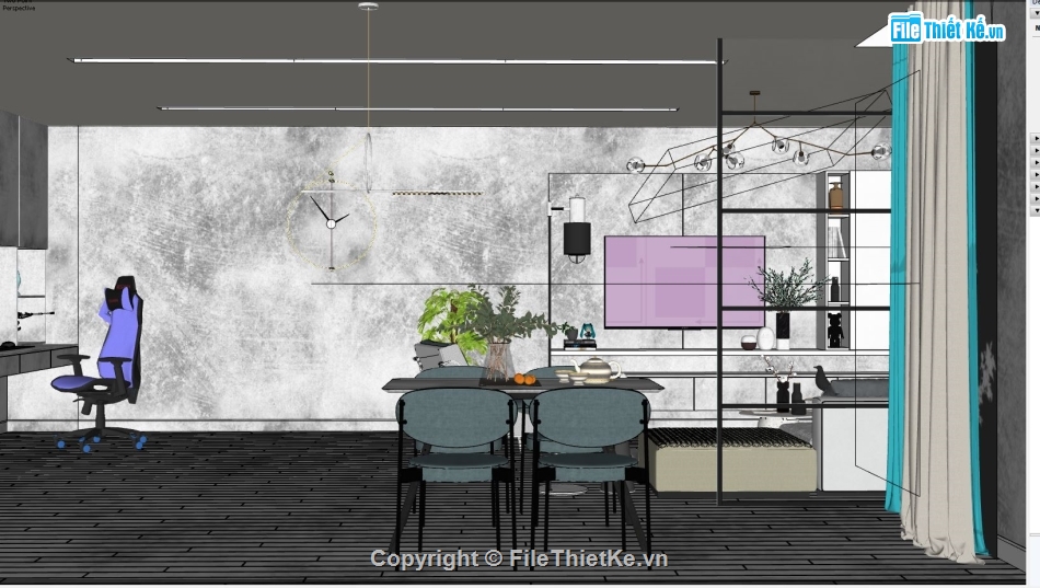 file sketchup phòng khách,sketchup phòng khách,Nội thất phòng khách bếp,phòng bếp sketchup,sketchup nội thất phòng bếp