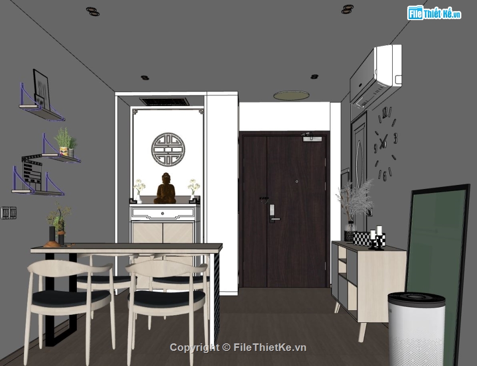 file sketchup phòng khách,phòng khách bếp,phòng bếp sketchup,sketchup phòng khách,Nội thất phòng khách bếp