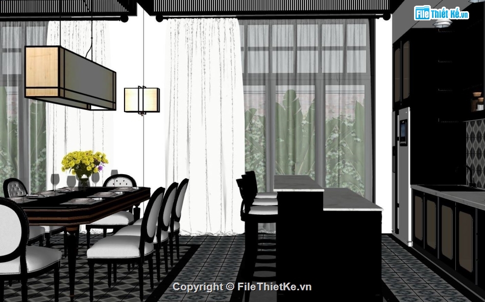 Nội thất phòng khách bếp,model su khách bếp,file sketchup nội thất khách bếp,mẫu nội thất khách bếp sketchup