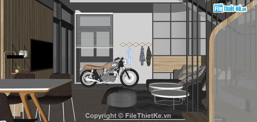 file sketchup phòng khách,phòng bếp sketchup,Nội thất phòng khách bếp,nội thất tầng 1 file su,model su nội thất tầng 1