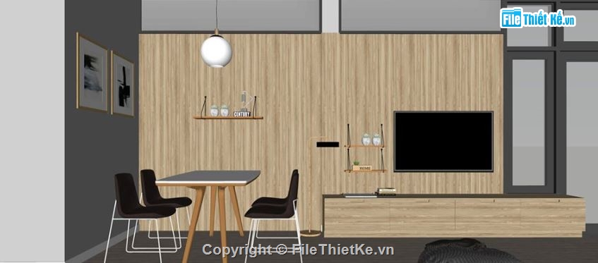 file sketchup phòng khách,phòng bếp sketchup,Nội thất phòng khách bếp,nội thất tầng 1 file su,model su nội thất tầng 1