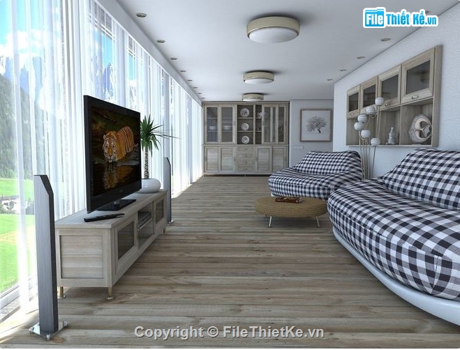 Nội thất căn hộ sketchup,Nội thất phòng khách bếp,phòng khách sketchup