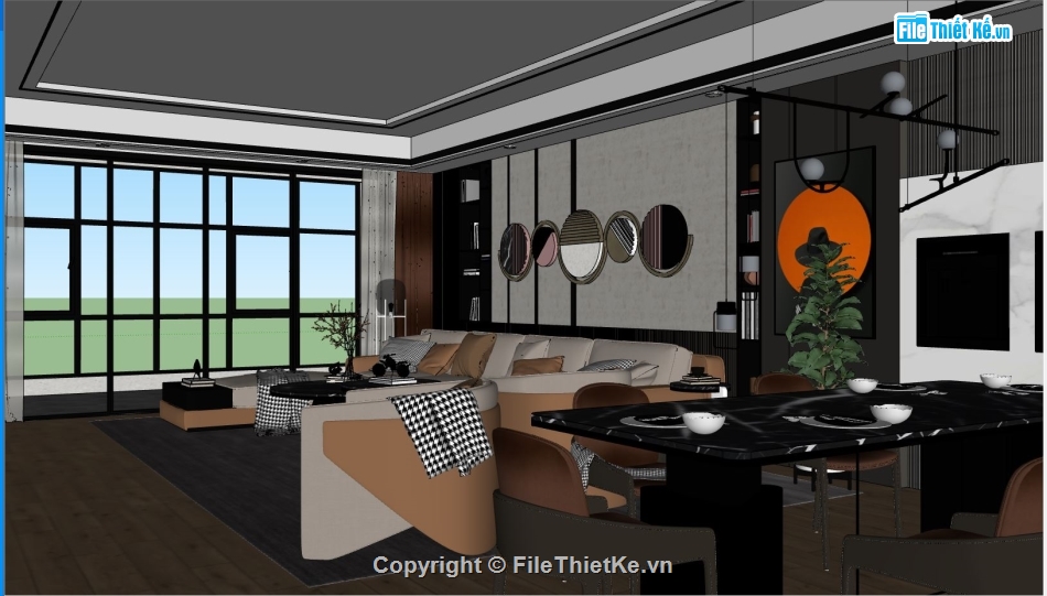 phòng khách sang trọng,file sketchup phòng khách,sketchup phòng khách,nội thất phòng khách sketchup