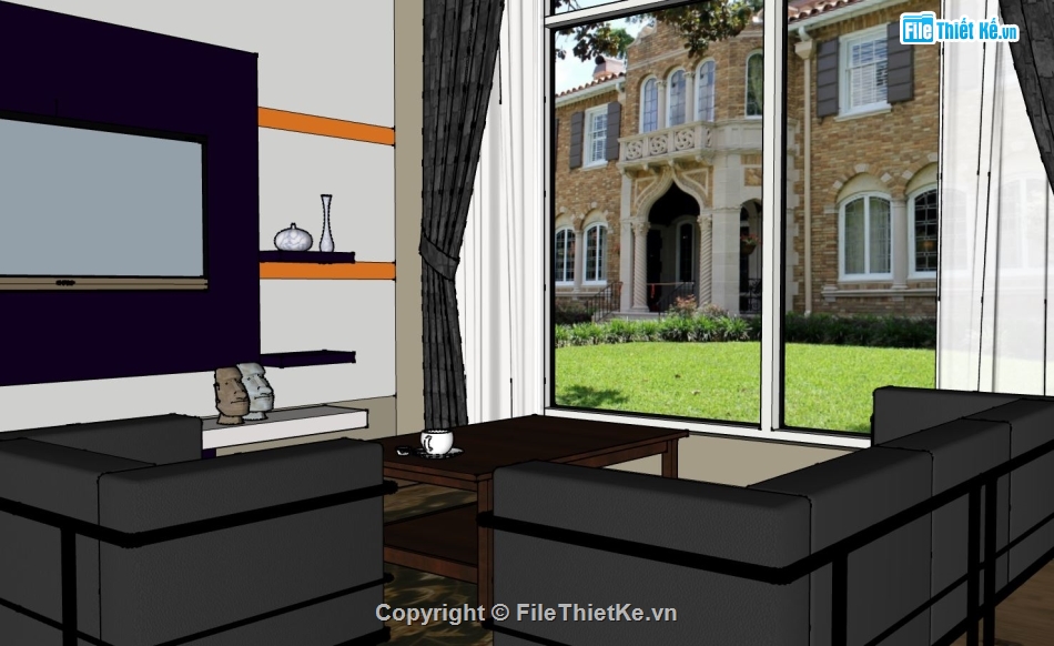 sketchup phòng khách,File sketchup Nội thất phòng khác,nội thất phòng khách sketchup,model 3d su nội thất phòng khách