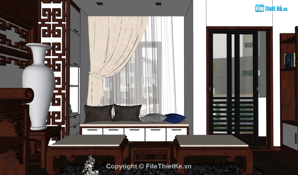 sketchup phòng khách,Nội thất phòng thờ,File sketchup phòng thờ và phòng khách