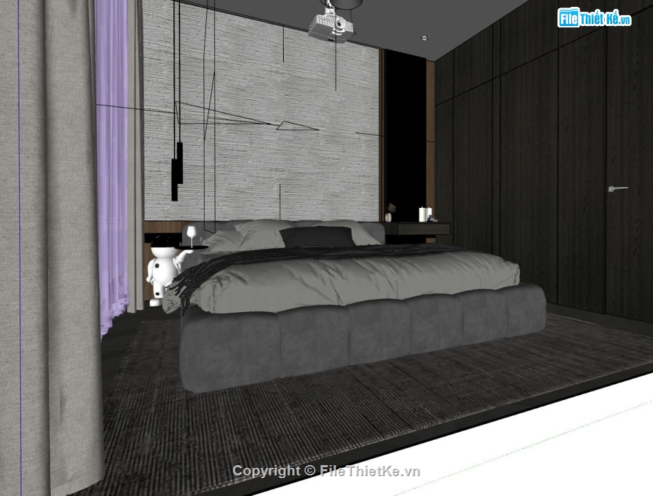 phòng ngủ sketchup,mẫu phòng ngủ đơn giản,sketchup phòng ngủ hiện đại