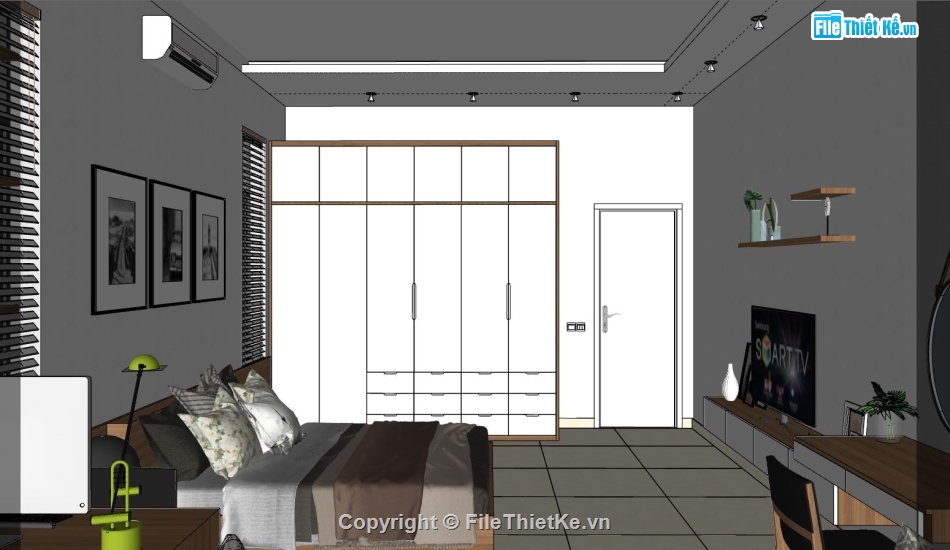 Nội thất phòng ngủ sketchup,file sketchup phòng ngủ,3d sketchup phòng ngủ,3d phòng ngủ