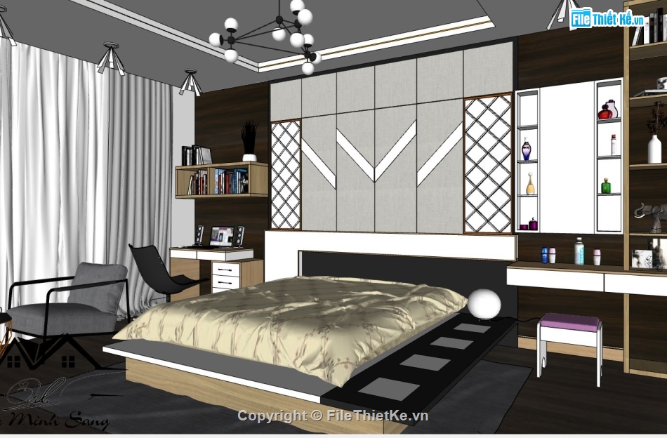 su phòng ngủ,model phòng ngủ hiện đại,model su nội thất phòng ngủ,file sketchup nội thất phòng ngủ