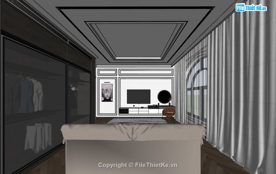 thiết kế phòng ngủ hiện đại,thiết kế phòng ngủ sketchup,nội thất phòng ngủ sketchup