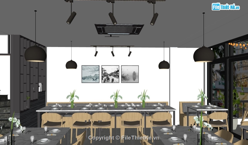 thiết kế quán ăn,thiết kế nội thất quán ăn vặt,nội thất quán bún chả,file sketchup nội thất