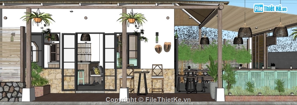 quán cà phê sketchup,sketchup quán cà phê,sketchup nội thất quán cà phê