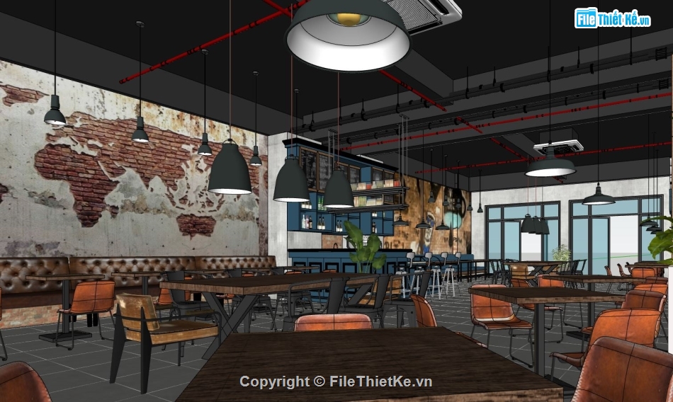 quán cà phê sketchup,nội thất quán cà phê sketchup,model 3d su nội thất quán cà phê,thiết kế nội thất quán cà phê