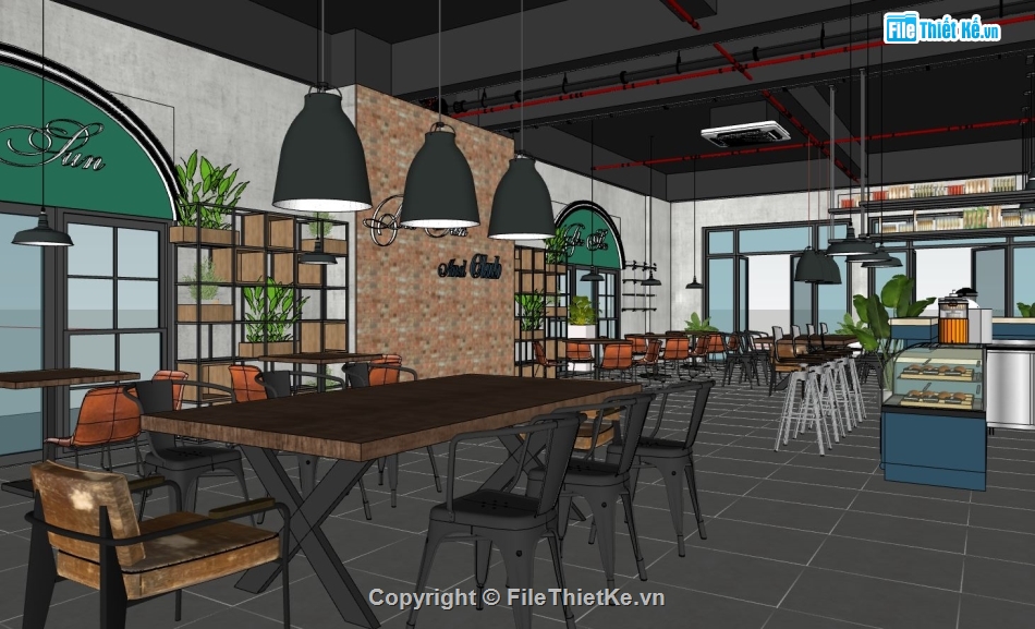 quán cà phê sketchup,nội thất quán cà phê sketchup,model 3d su nội thất quán cà phê,thiết kế nội thất quán cà phê