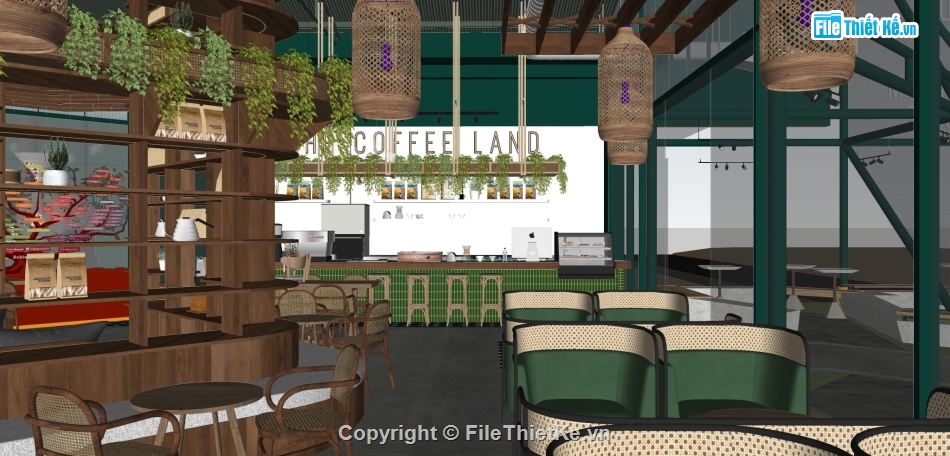 model su nội thất quán cà phê,Mẫu su quán cà phê,Nội thất quán cà phê model 3d su,sketchup nội thất quán cà phê