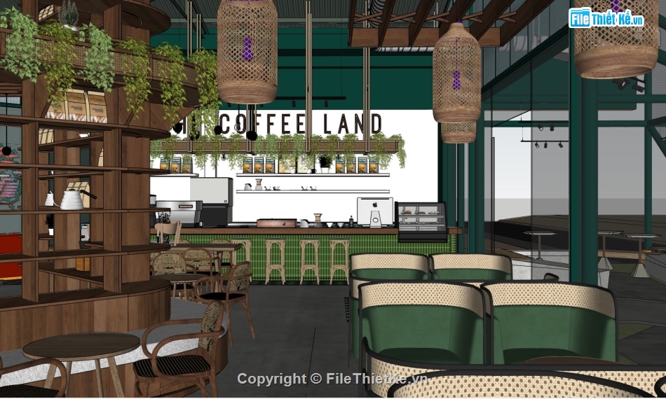 model su nội thất quán cà phê,Mẫu su quán cà phê,Nội thất quán cà phê model 3d su,sketchup nội thất quán cà phê