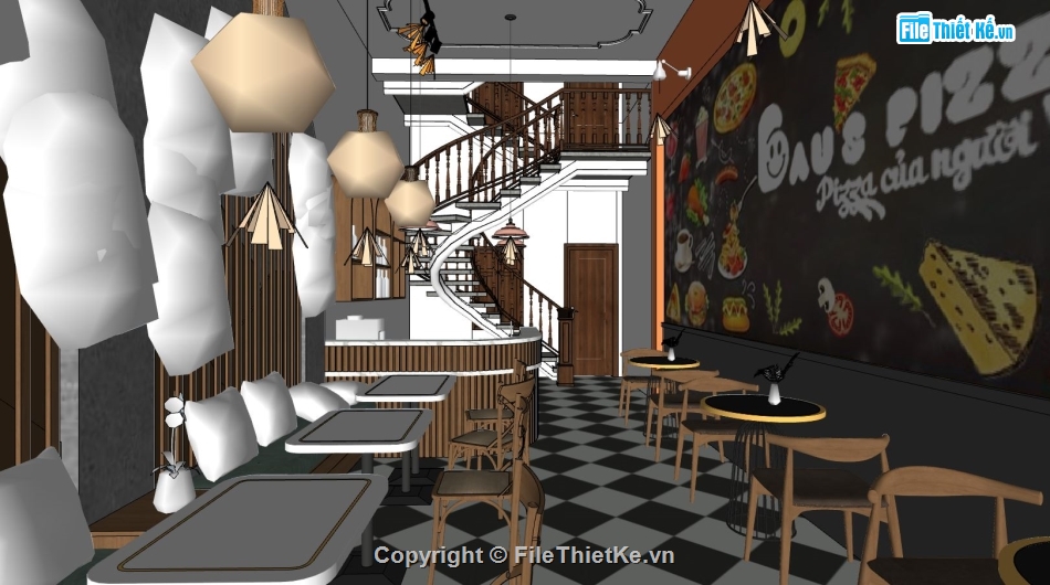 sketchup nội thất quán,Nội thất file sketchup,sketchup nội thất quán ăn pizza