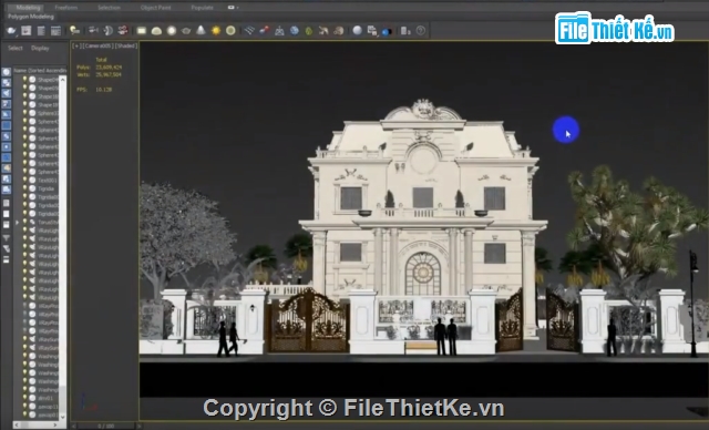 3dsmax biệt thự,3DMax Biệt thựTân cổ điển,File 3dmax biệt thự tân cổ diển,3dMax Biệt thự lâu đài 4 tầng