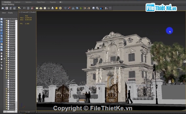 3dsmax biệt thự,3DMax Biệt thựTân cổ điển,File 3dmax biệt thự tân cổ diển,3dMax Biệt thự lâu đài 4 tầng