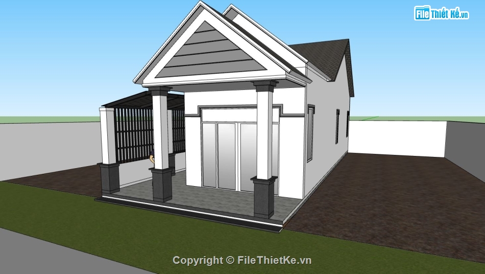 Phối cảnh biệt thự,mẫu biệt thự 1 tầng,sketchup biệt thự 1 tầng,mẫu sketchup biệt thự 1 tầng